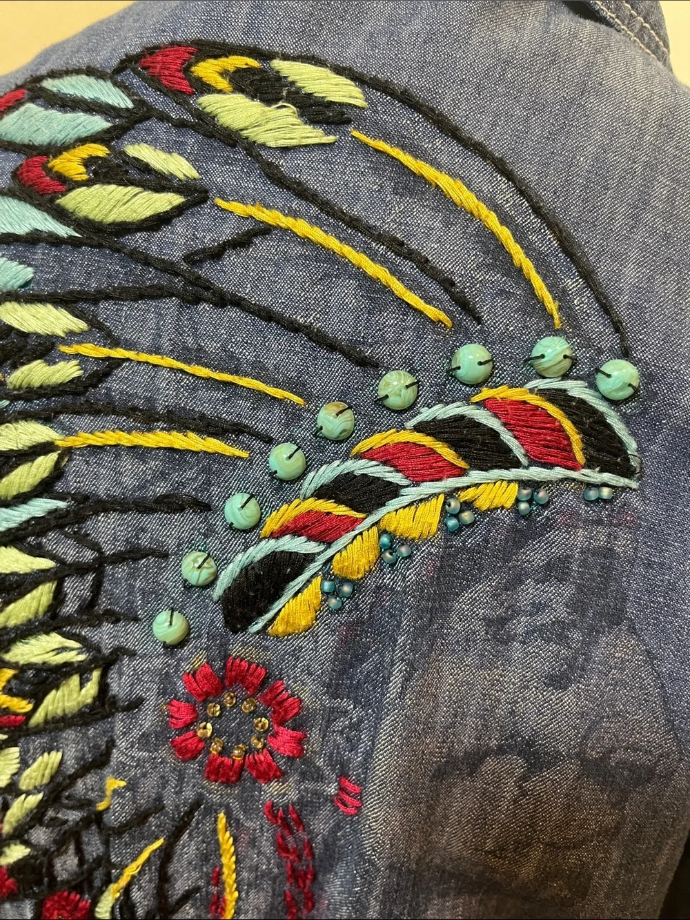 Double D Ranch Embroidered Denim Jacket - Blue Size Medium. - Picture 4 of 12